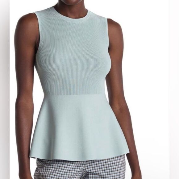 Theory Sleeveless Peplum Sweater in Sky Size Large EUC Career Business Event - Picture 1 of 11